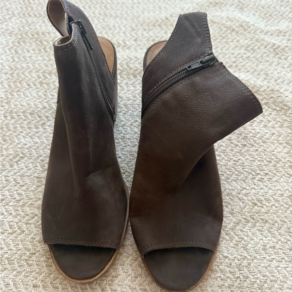Lucky Brand Dark Brown Open-Toe Heeled Boots - Picture 1 of 9